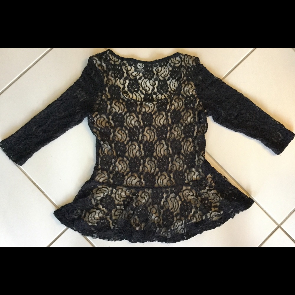 Bobeau Black lace peplum top