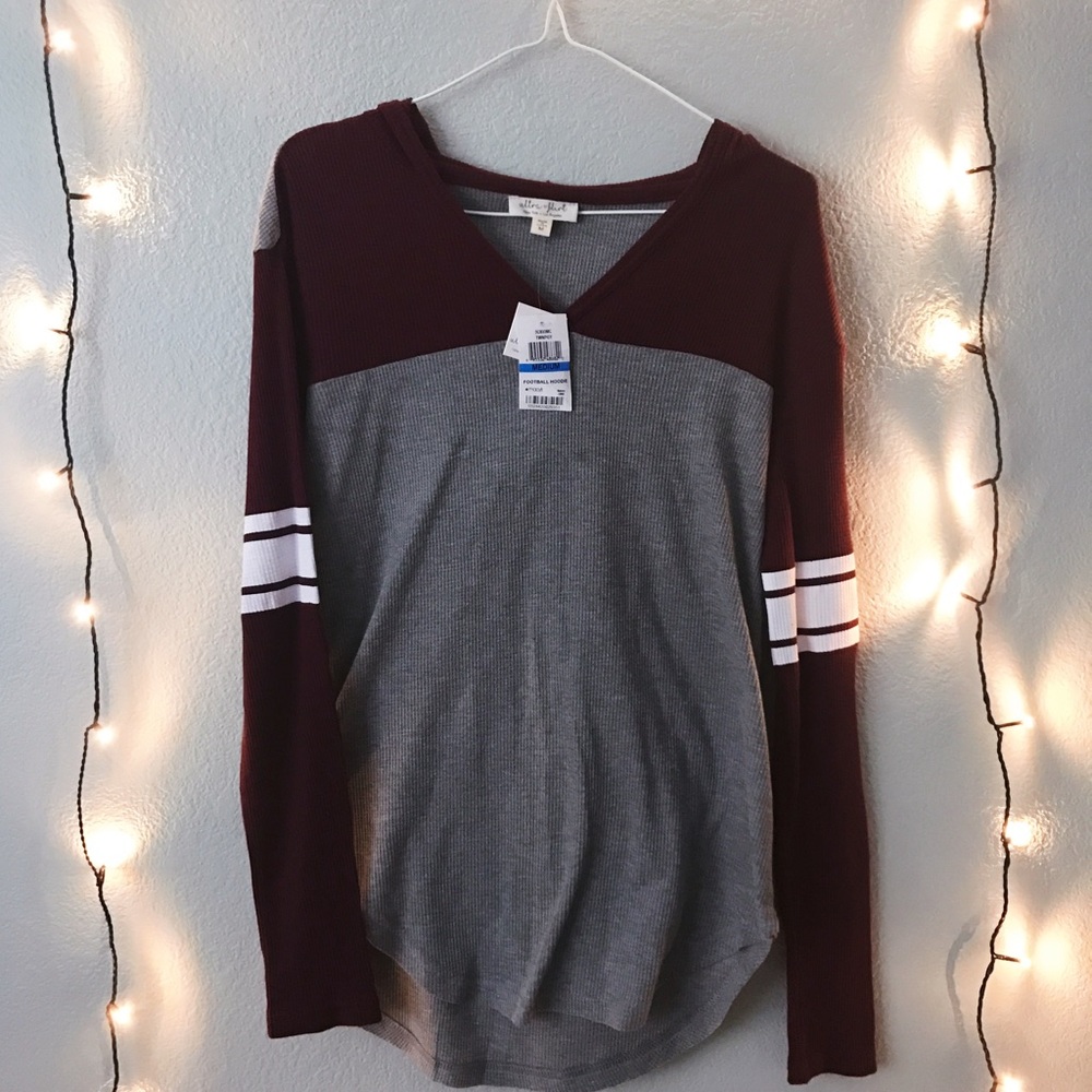 Football style hooded sweater
