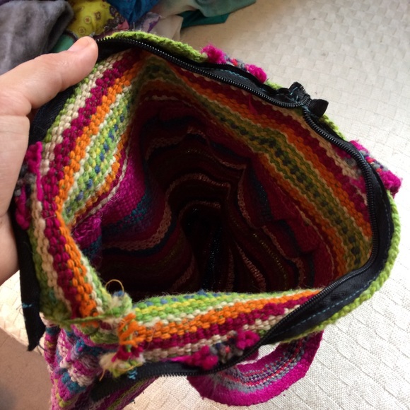 Magenta Striped Boho Hemp Shoulder Bag - Picture 3 of 4