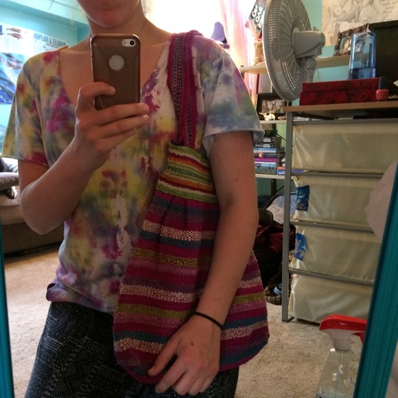 Magenta Striped Boho Hemp Shoulder Bag - Picture 4 of 4