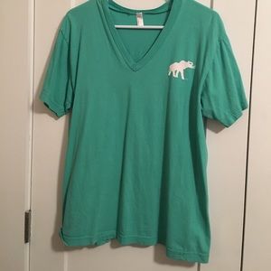 Teal short sleeve V-neck tee with Elephant logo