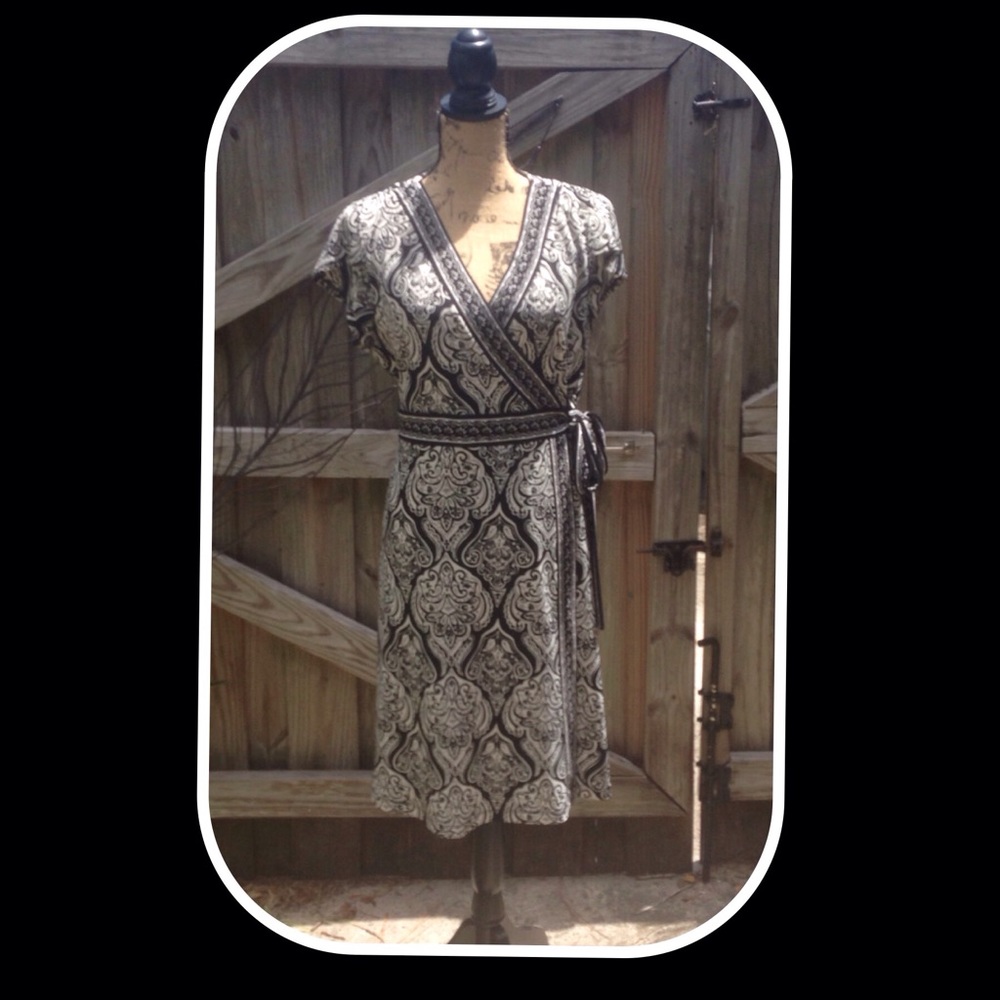 Apt 9 Black White Print Faux Wrap Dress XL