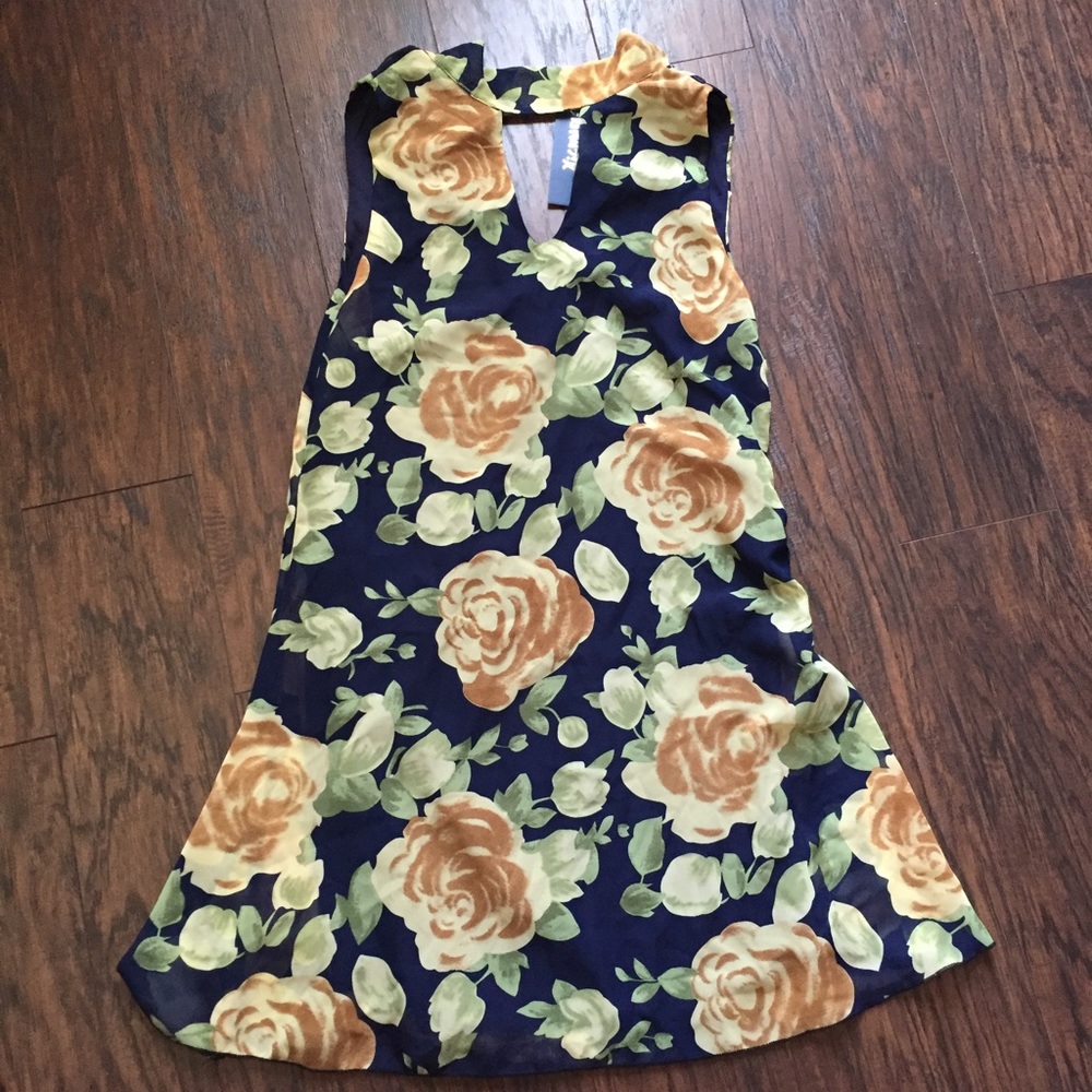 Navy blue floral dress NWT