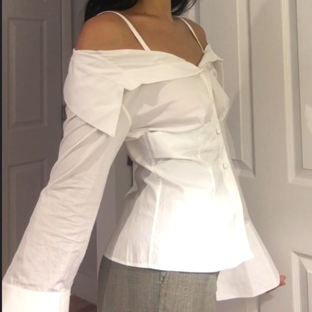 JINNNN Off Shoulder Poplin Blouse