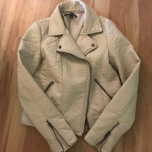 Cream leather jacket forever 21