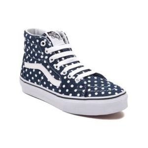 New in box girls hi top denim with white dots vans