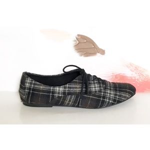 Black, Blue & Brown Plaid Oxford Lace Up Flats