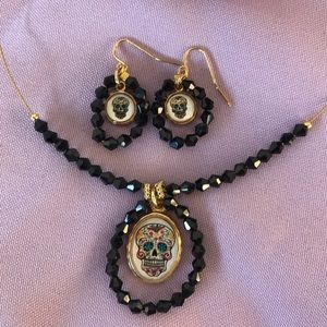 Swarovski skull necklace and earrings set