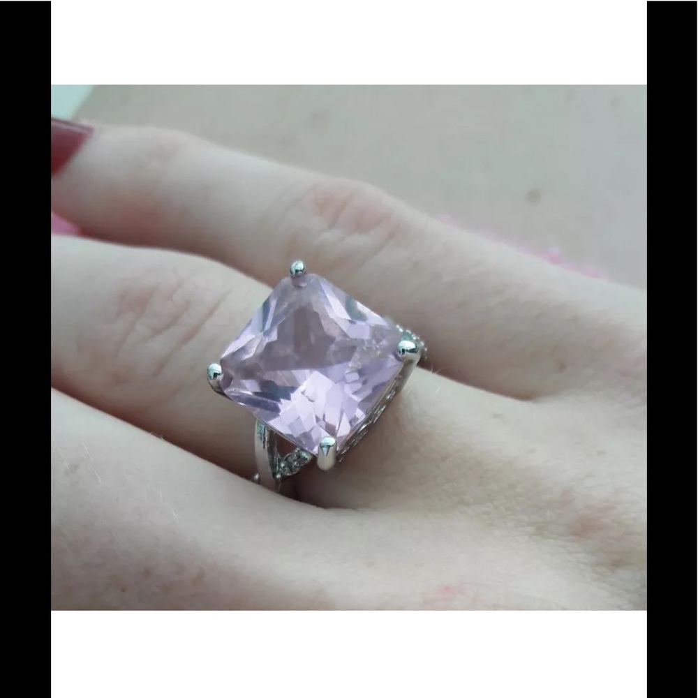 Sterling silver pink amethyst and cz ring