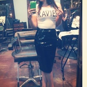 Rehab black vinyl pencil skirt