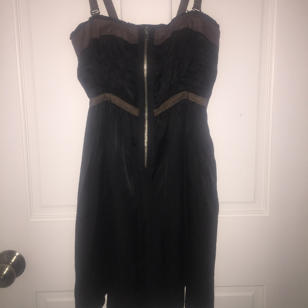 Free People Black/Brown Acetate Krinkle Dress 2 - Picture 2 of 7