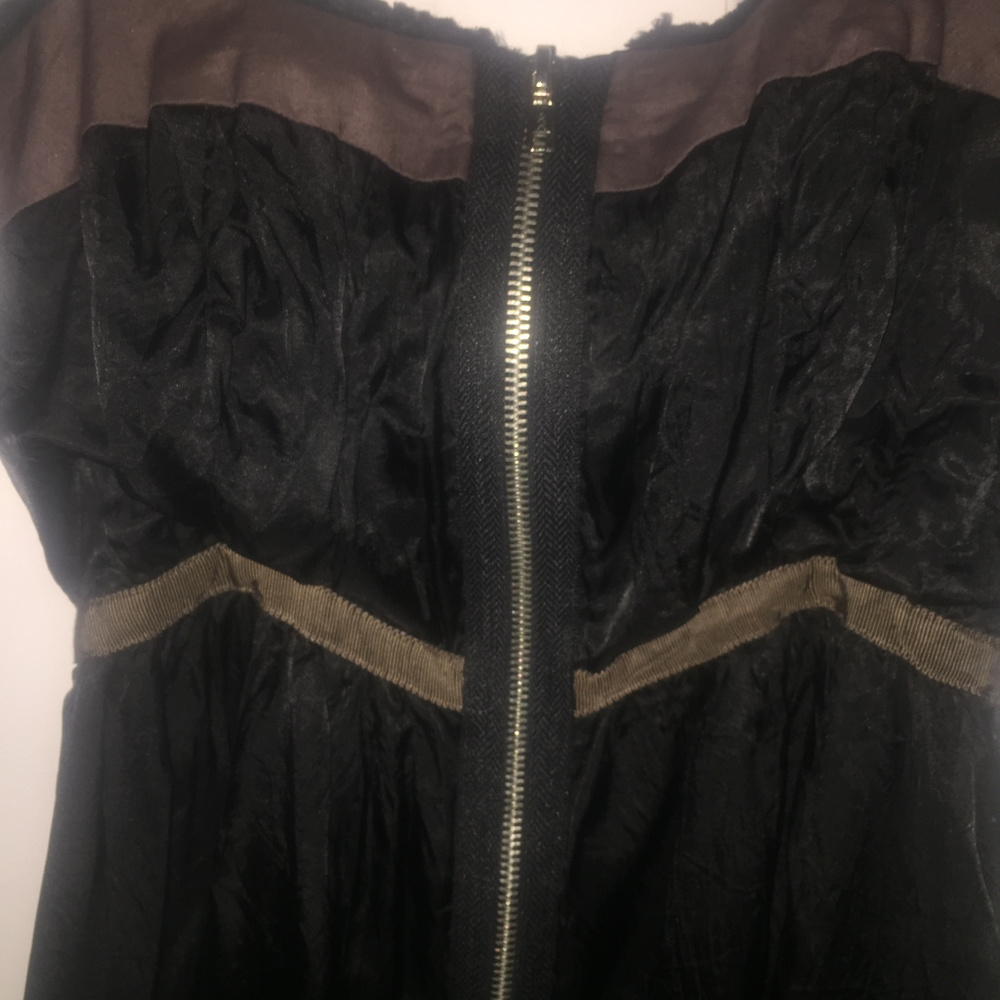 Free People Black/Brown Acetate Krinkle Dress 2 - Picture 4 of 7