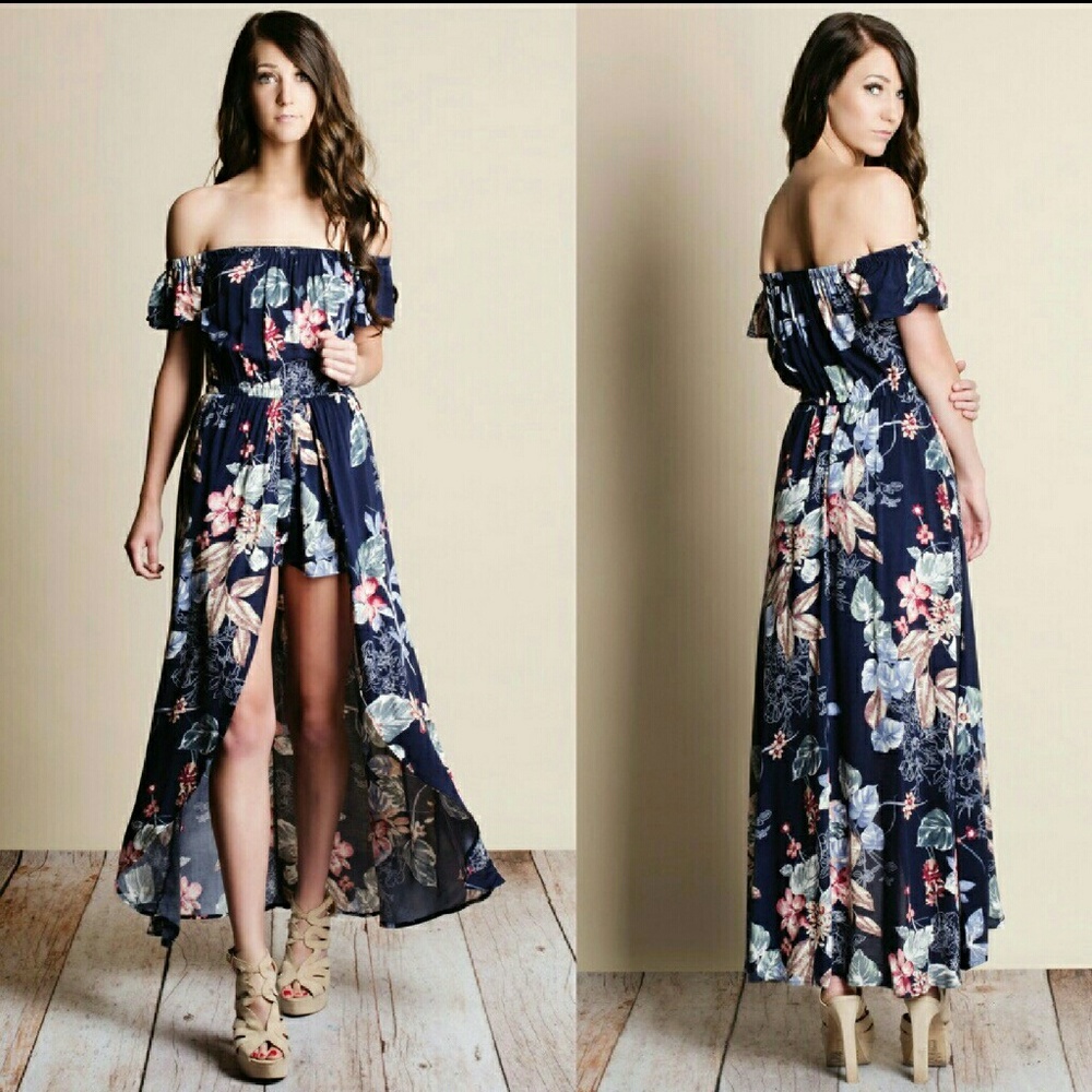 Floral Print Off Shoulder Maxi Romper - Picture 2 of 3