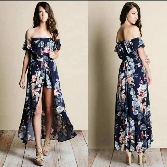 Floral Print Off Shoulder Maxi Romper - Picture 2 of 3