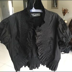 Black bolero jacket with ruffle collar