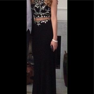 2 piece black homecoming dress with rhinestones