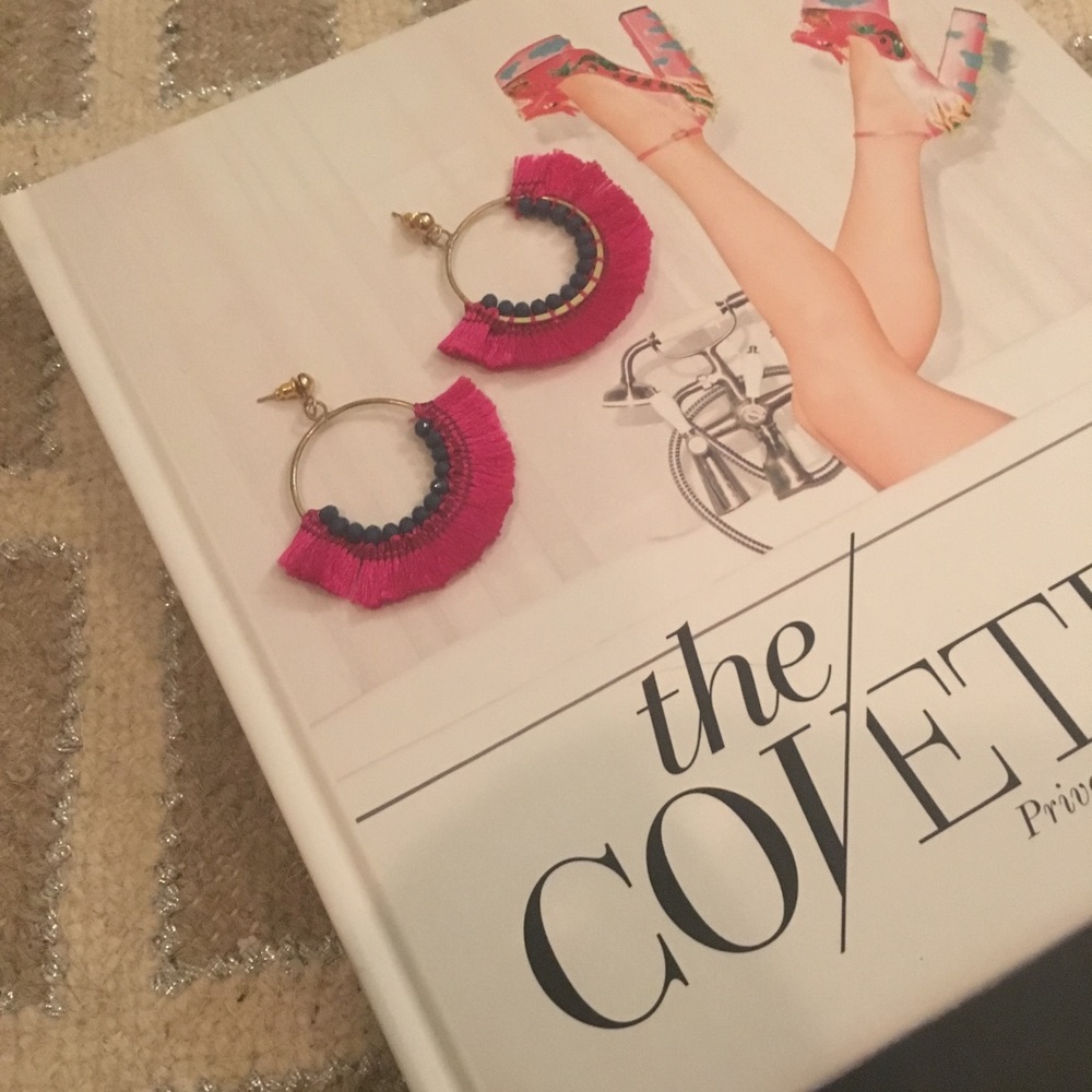 Hot Pink Tassel Statement Earrings