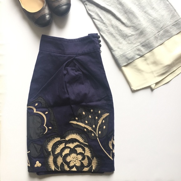Anthropologie Dresses & Skirts - Anthropologie navy embroidered skirt