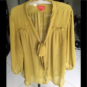 Elle chartreuse bow tie blouse