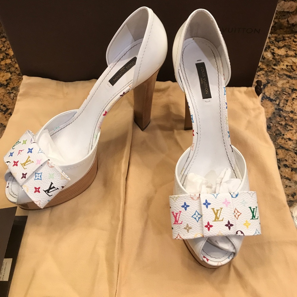 100% Auth Louis Vuitton Multi Colored Heels sz 40 - Picture 2 of 8
