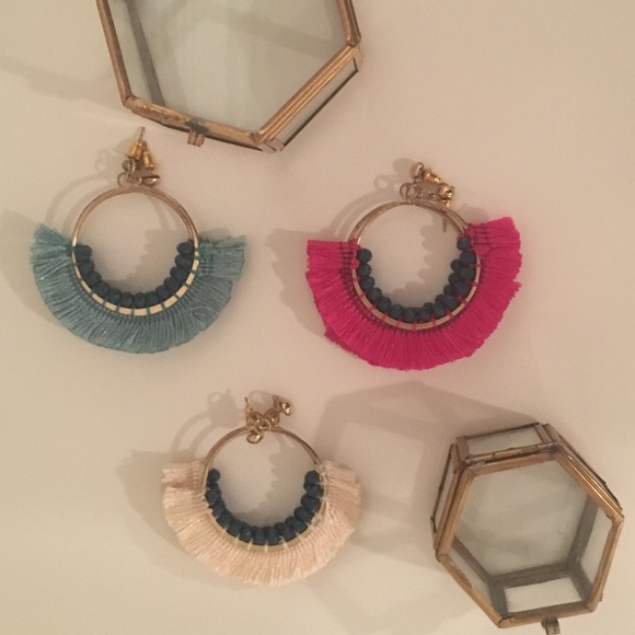 Anthropologie Jewelry - Light pink and blue Tassel Statement Earrings
