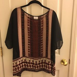 Size XL black top with red and white pattern