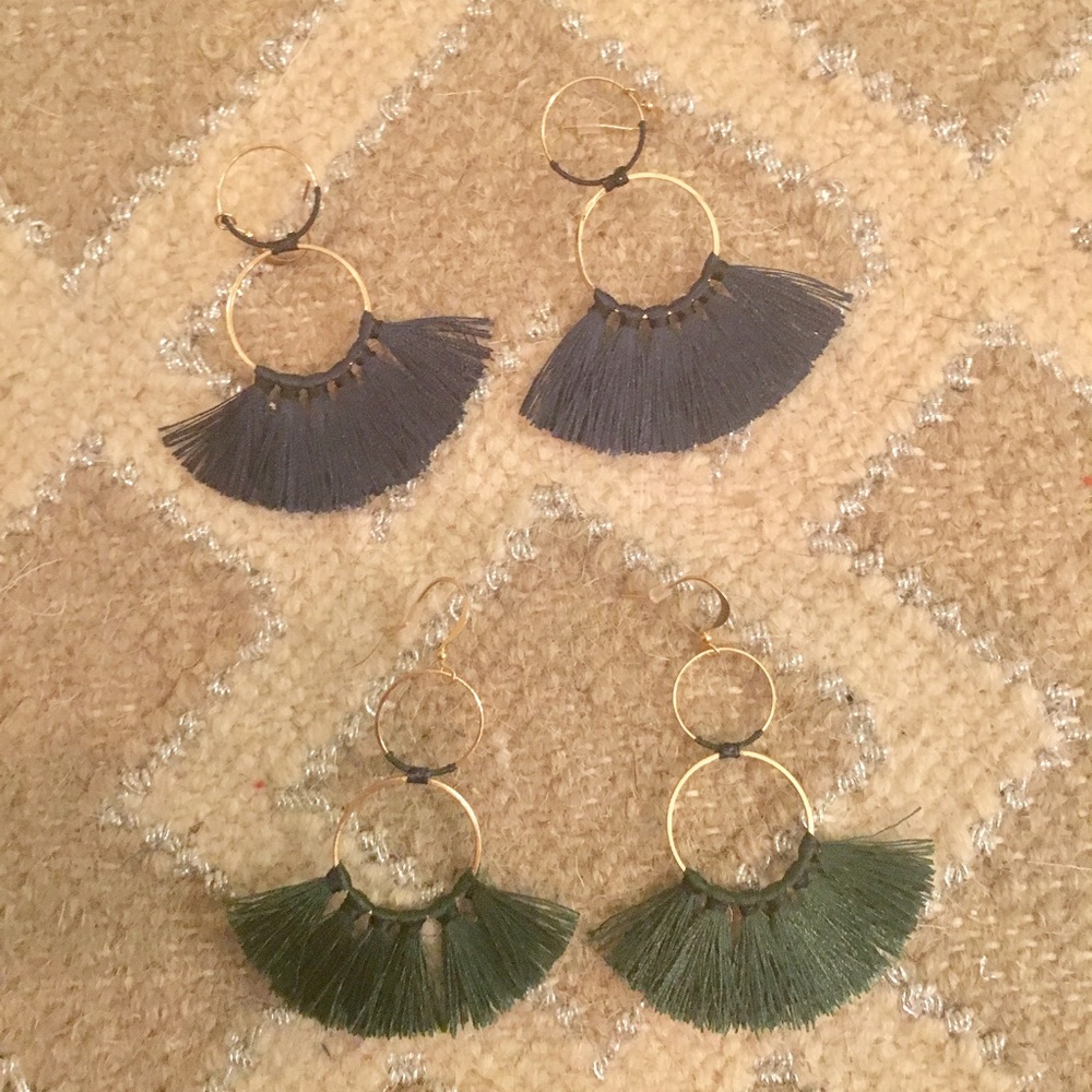 Dark Green Statement Tassel Earrings