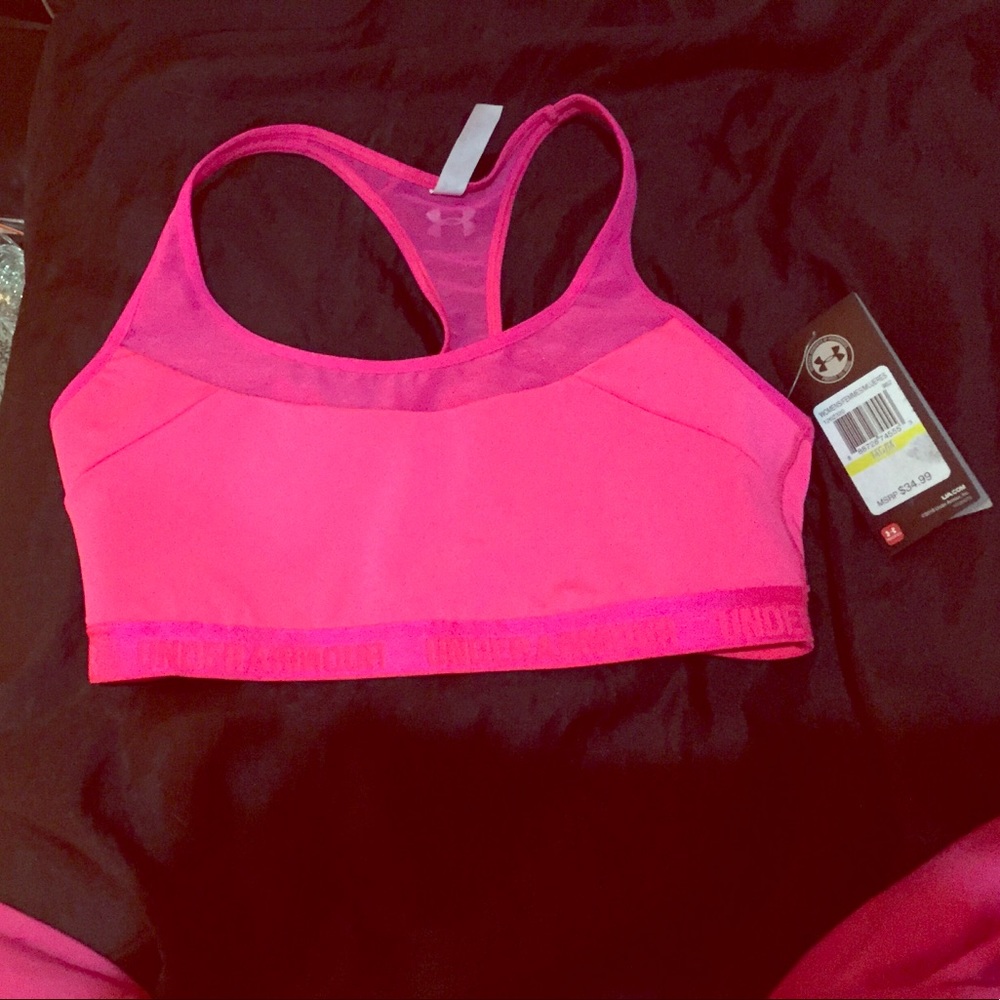 Hot pink medium under armour sports bra NWT