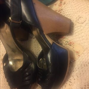 Black wooden heels leather upper