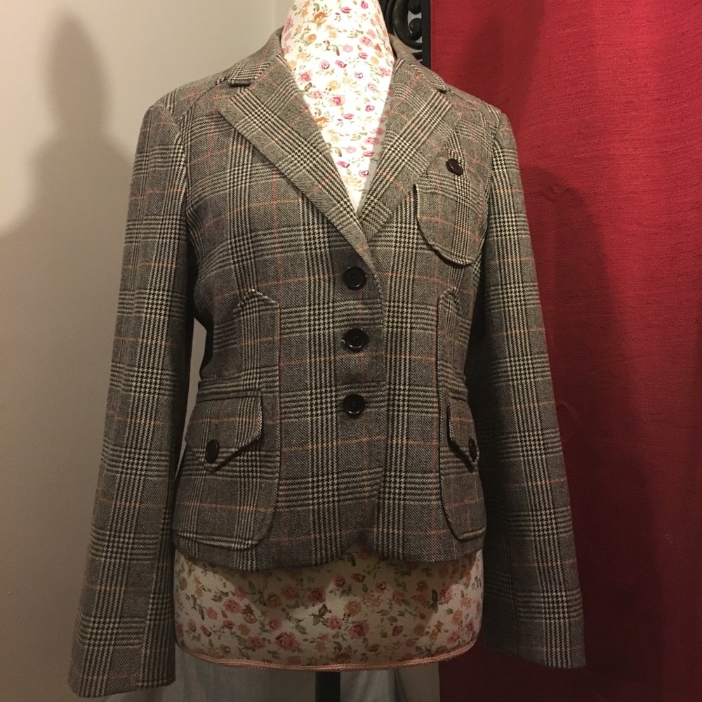 Bcbg glen plaid sports blazer wool cotton blend