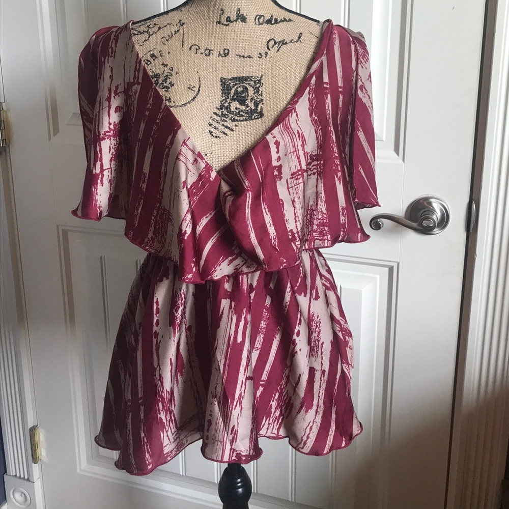 Ophelia for FC red and beige flowy blouse S