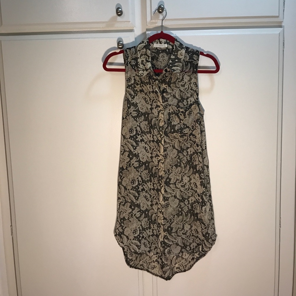 Chiffon lace printed button up tunic