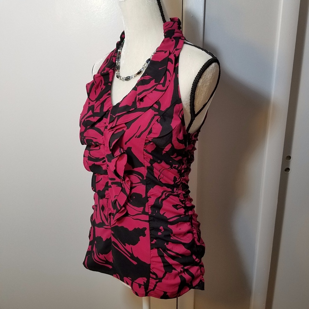 Express Halter Razor Back Ruffled Pink & Black Top - Picture 4 of 8