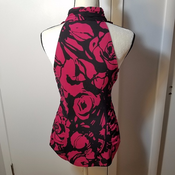 Express Halter Razor Back Ruffled Pink & Black Top - Picture 3 of 8