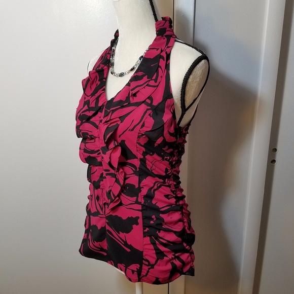 Express Halter Razor Back Ruffled Pink & Black Top - Picture 4 of 8