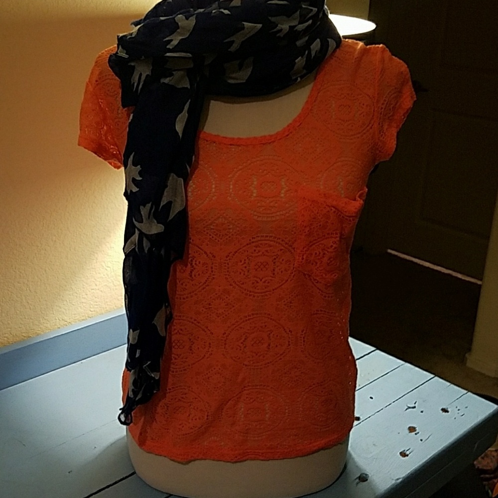Lacey See-thru Orange top with pocket
