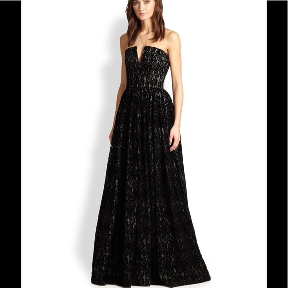 PROM! Alice+Olivia Lace Bustier Black Evening Gown - Picture 2 of 5