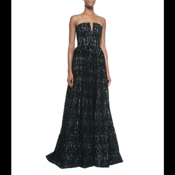 PROM! Alice+Olivia Lace Bustier Black Evening Gown - Picture 3 of 5