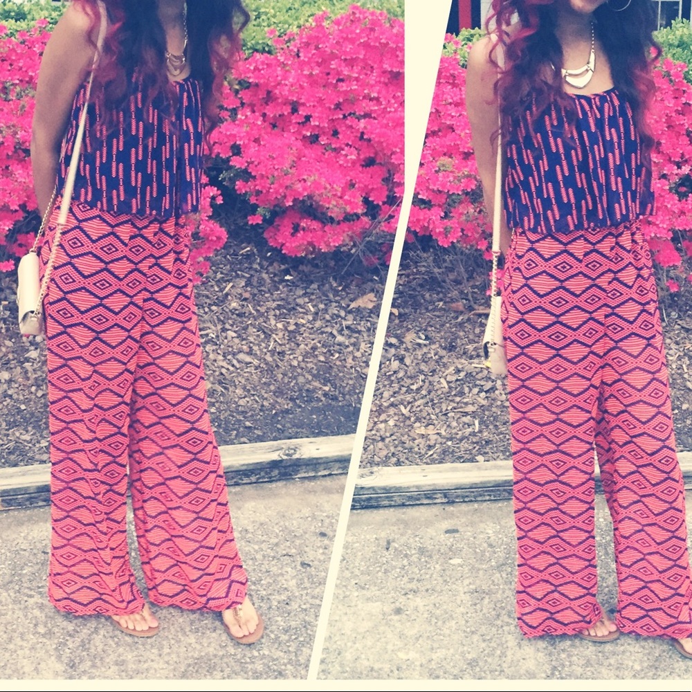 neon orange & navy blue one piece