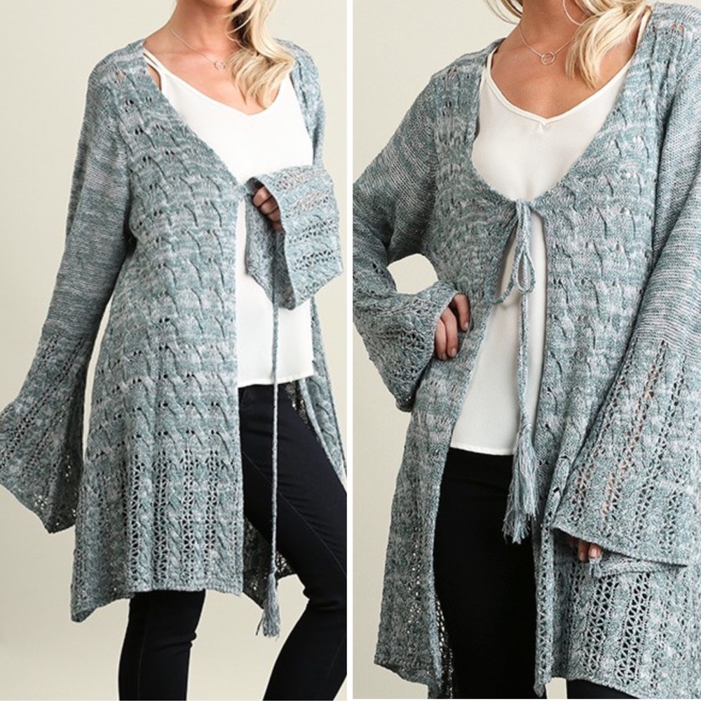 Knit Sweater w/Tassel Tie - Picture 2 of 4