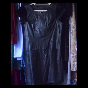 Black vegan leather dress with rabbit shoulders