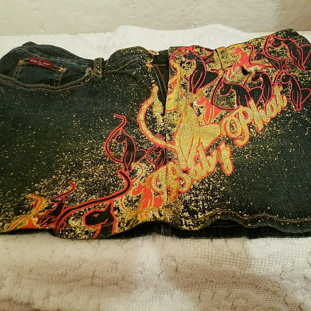 Baby phat glitter denim mini skirt