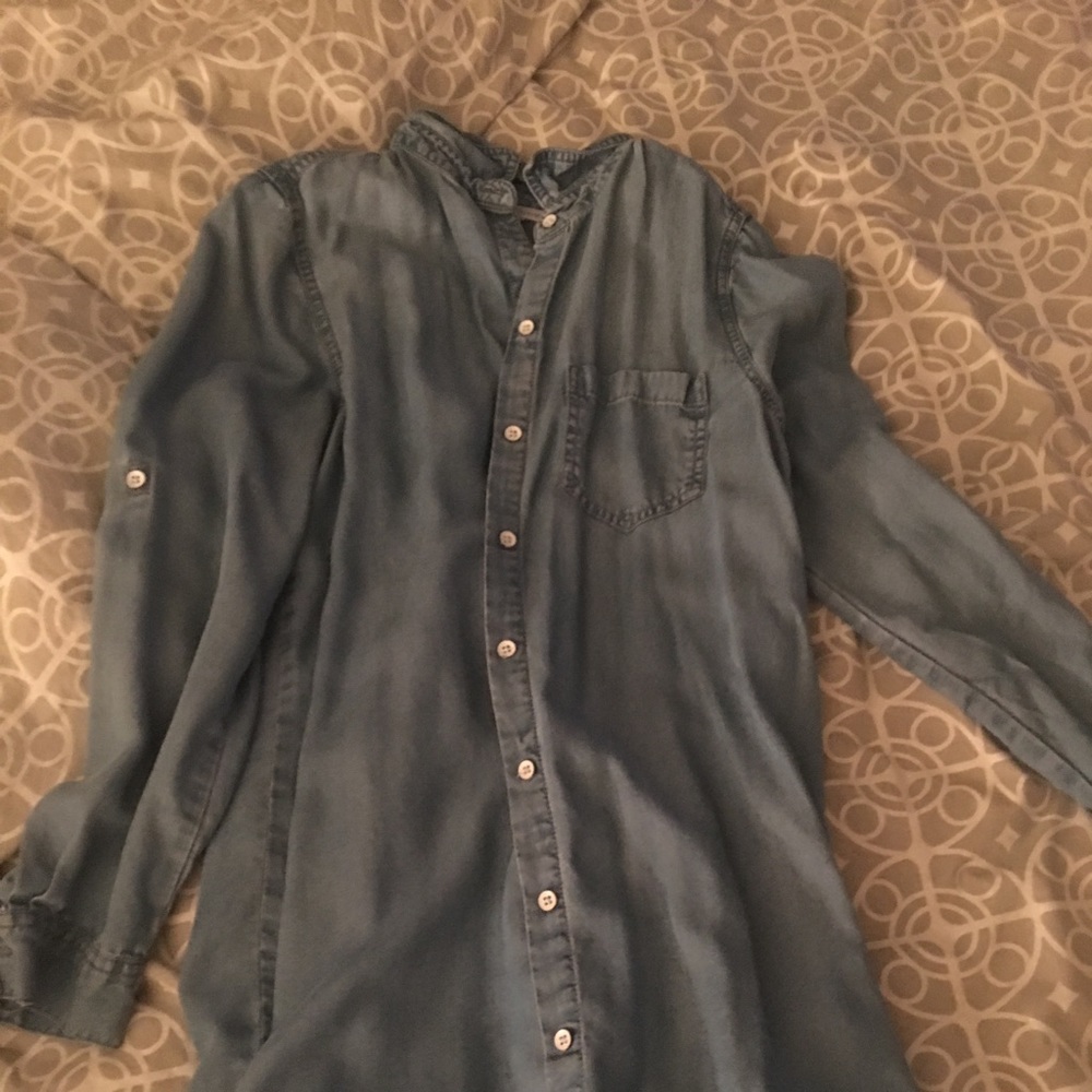 Button up denim dress.