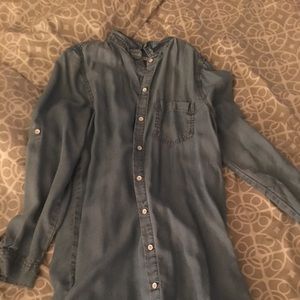 Button up denim dress.