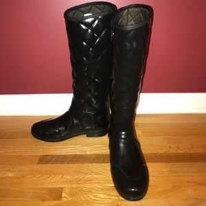 Quilted Gloss Black Tall Hunter Rain Boots US 7