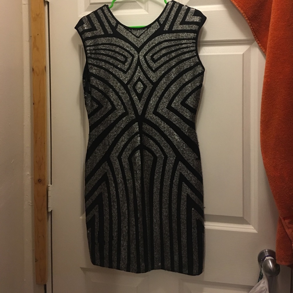 black and silver sequin dress