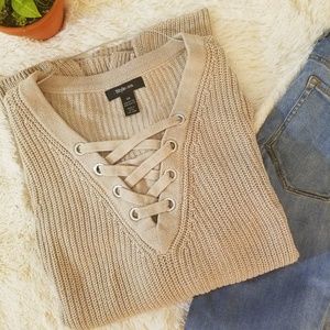 SALE Style&Co Lace Up Sweater XS Tan