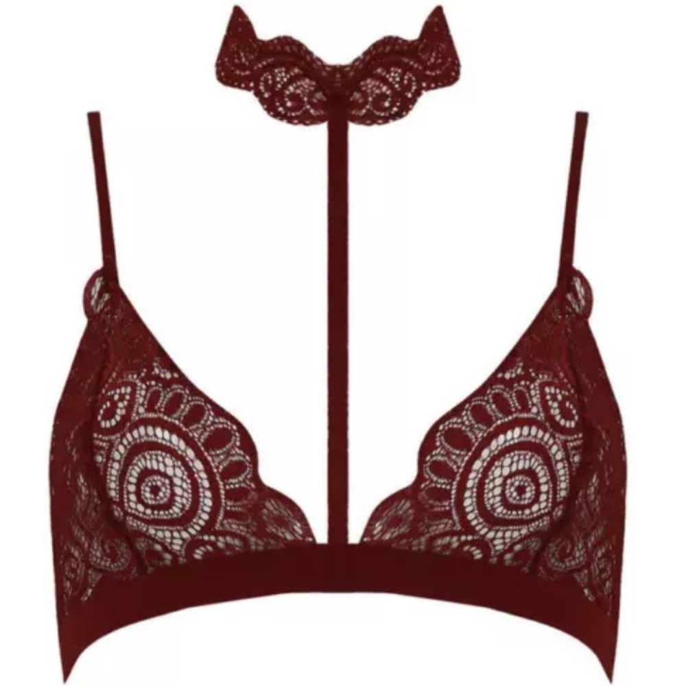 LAST ONE! M: Wine Lace Bralette w/ Attached Choker - Picture 2 of 2