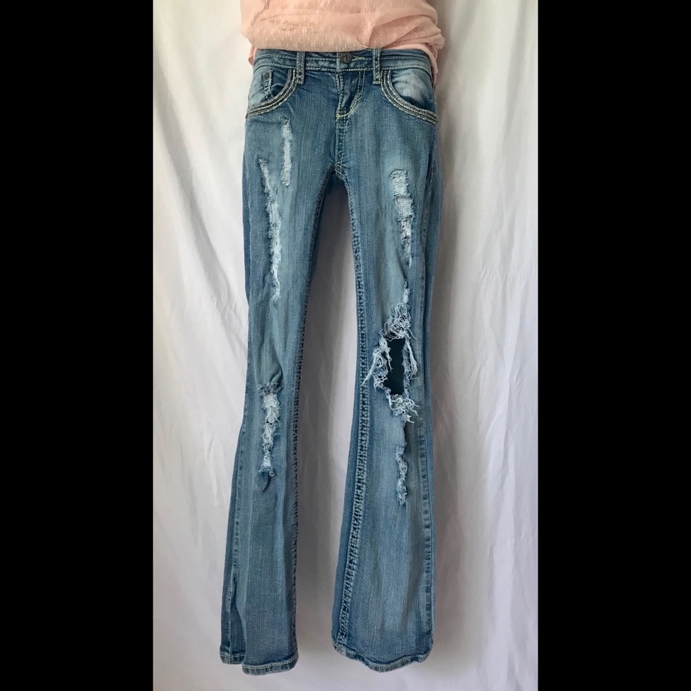 Vanilla Star sexy distressed ripped boot cut jeans