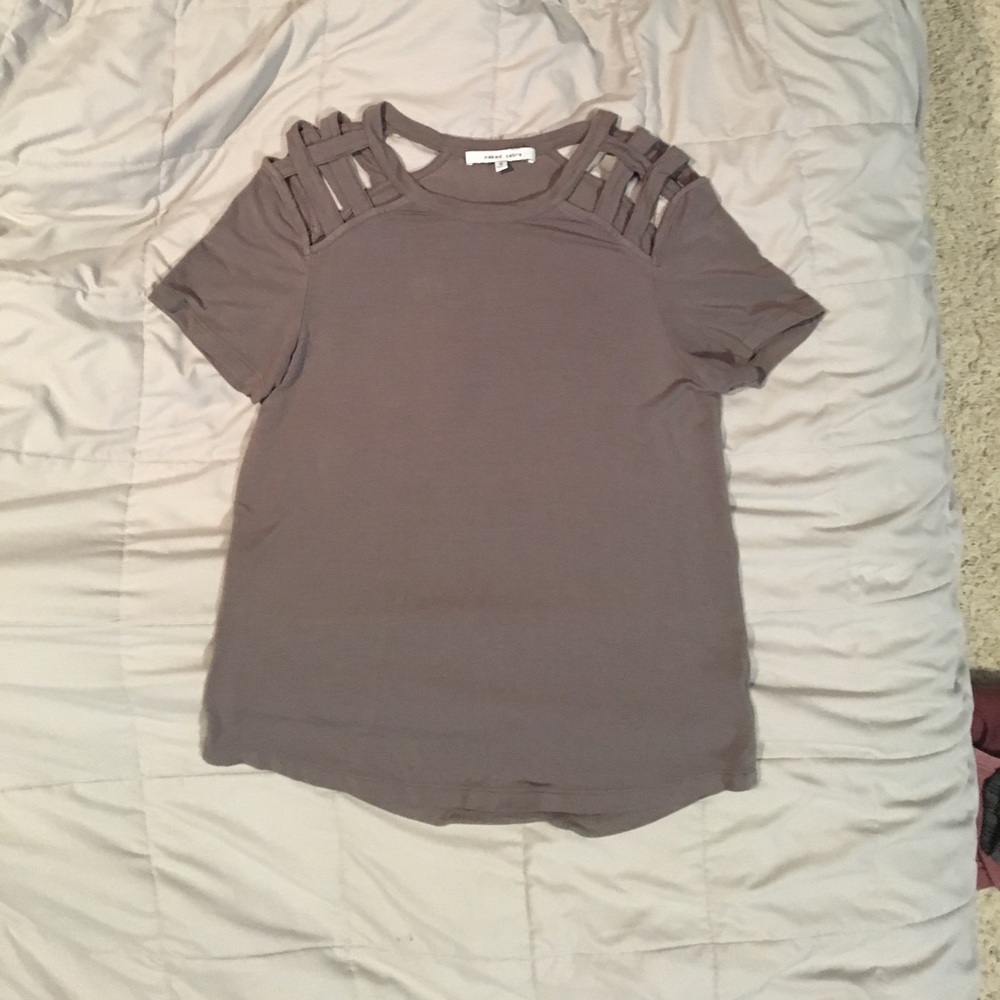 grey slit shoulder top